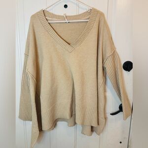 Free People V-Neck Oversized Sweater in Cream